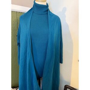 Newport News Teal Blue 100% Cotton Turtleneck Shell and Draped Cardigan Set L XL